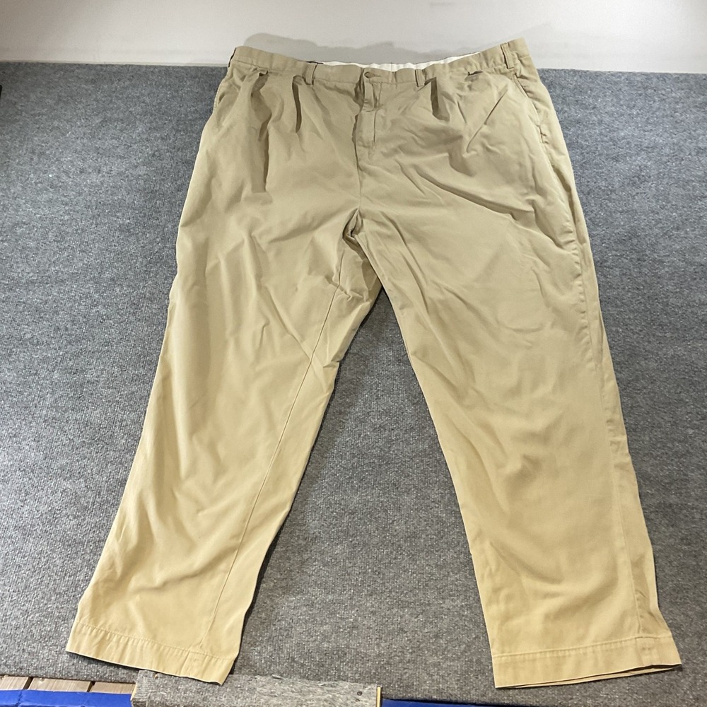 Polo Ralph Lauren Mens Big Andrew Pant Khaki Pleated Chino 50B-34 Tan Cotton